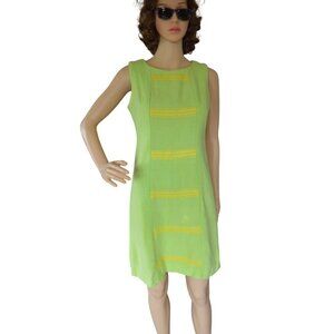 Vintage 60s Handmade Lime Green Yellow Shift Dress Womens Size Small Retro Prepp